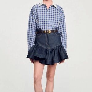 Sandro Denim Ruffled Skirt
